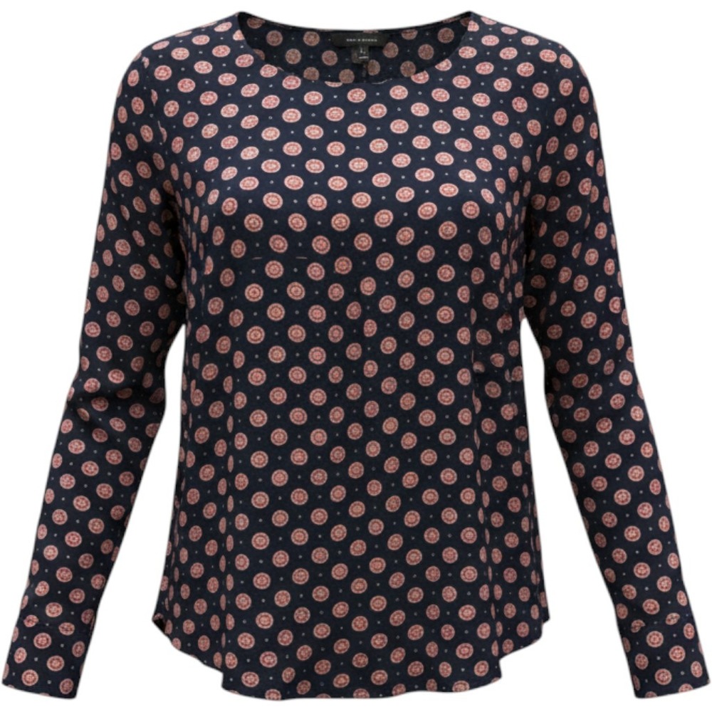Banana Republic Navy Blue Red Medallion Print Long Sleeve Blouse Womens Medium
